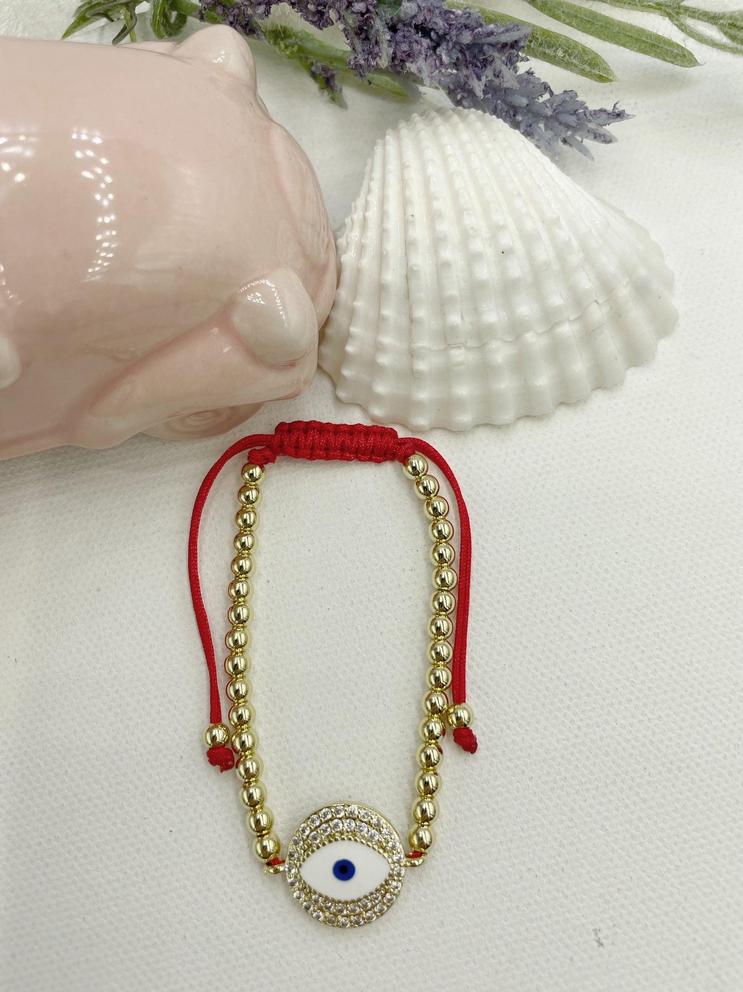 Cubic Zirconia White Greek Eye Pendant Beaded Bracelet