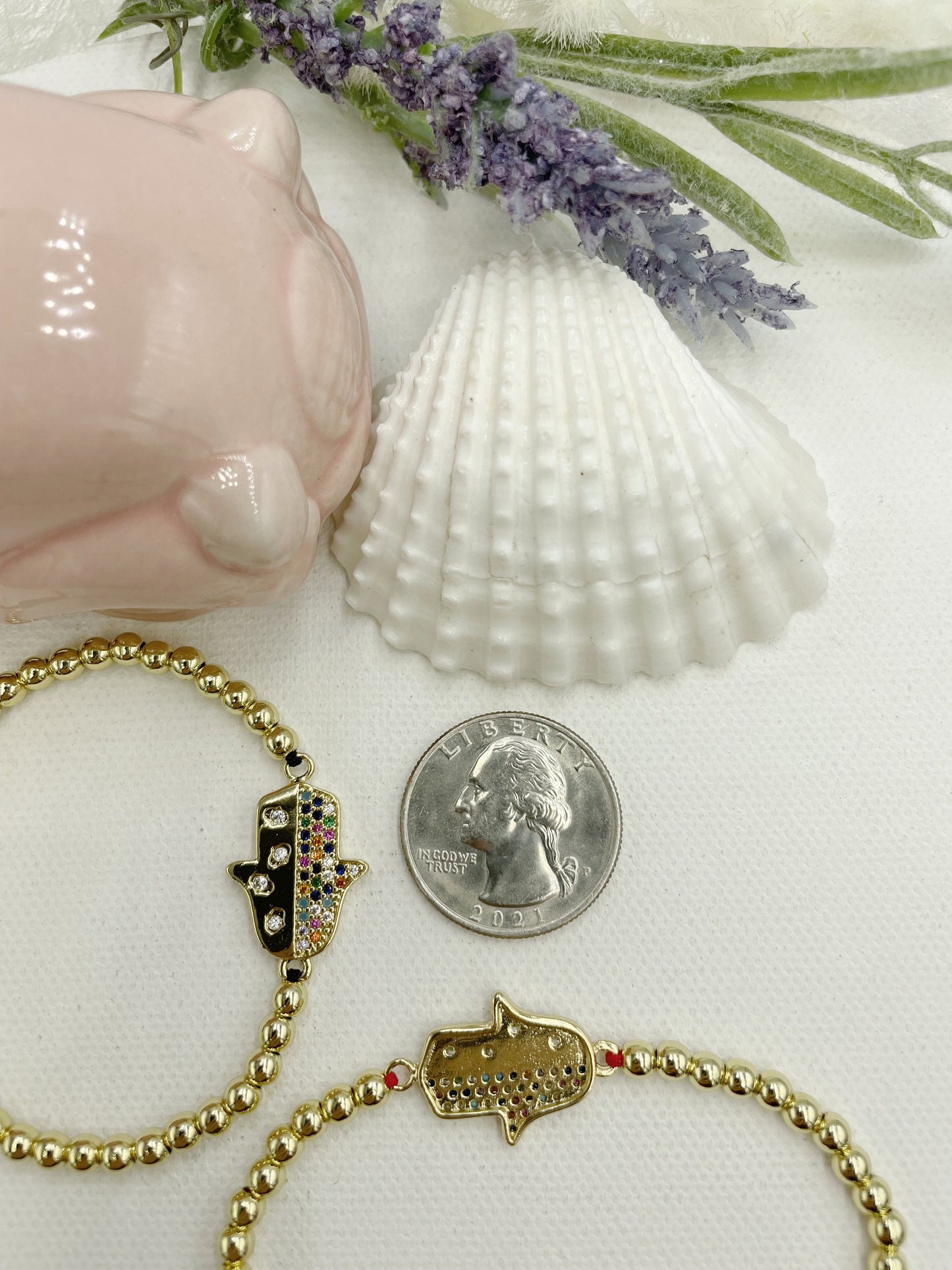 Beaded w Colorful Cubic Zirconia Hamsa Hand Bracelet