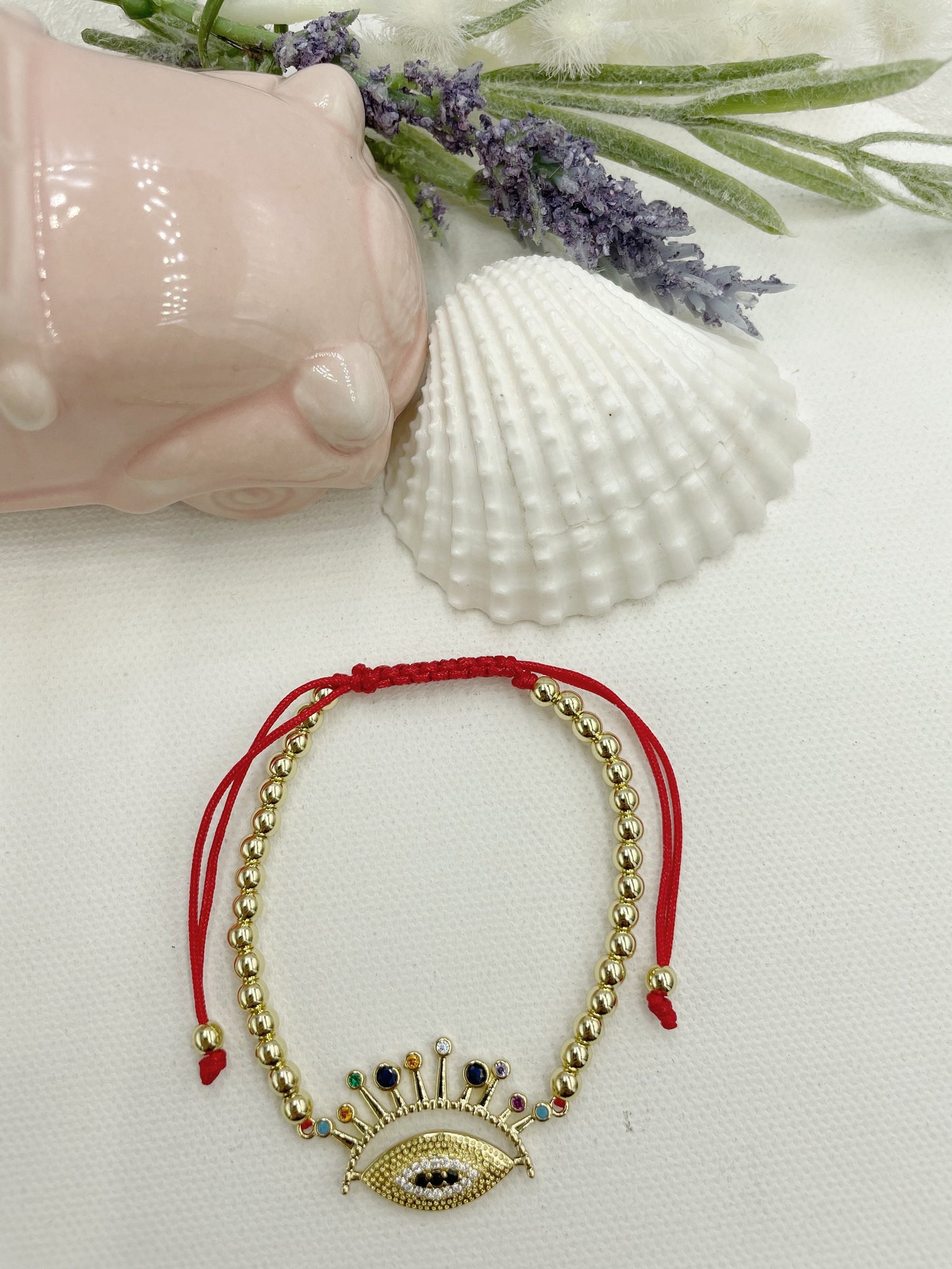 Beaded w Colorful Greek Eye Pendant Bracelet