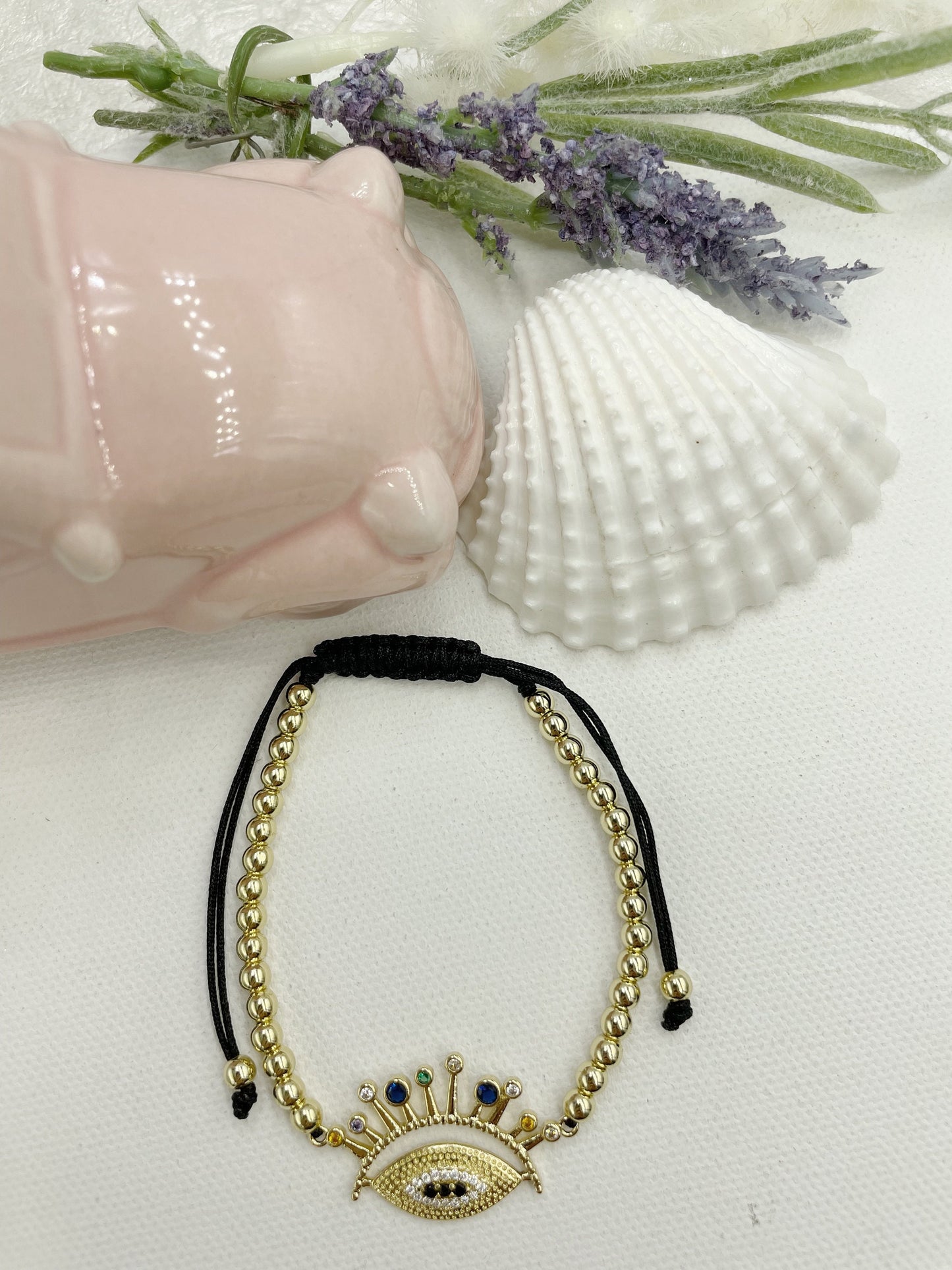 Beaded w Colorful Greek Eye Pendant Bracelet