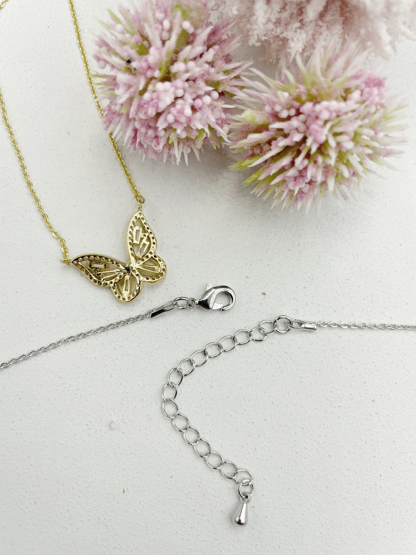 Baguette Cubic Zirconia Detail Butterfly Necklace