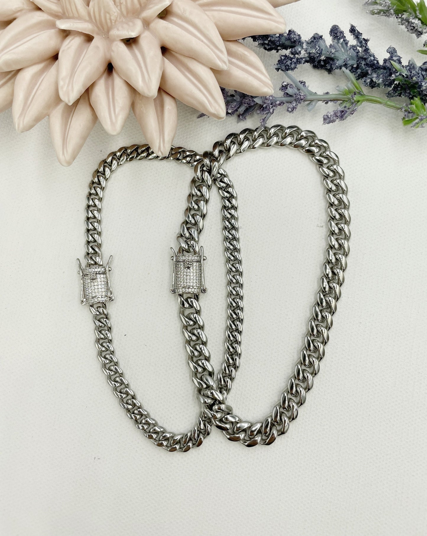 Cuban Link with Zirconia Clasp Anklet 6mm or 8mm
