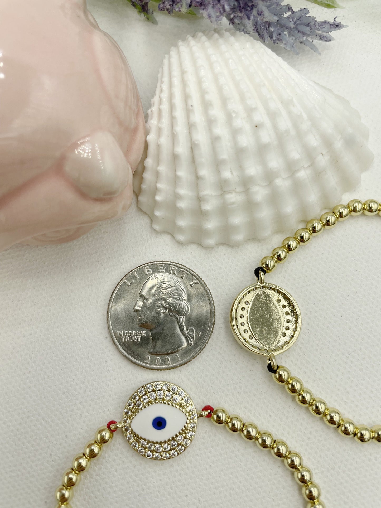 Cubic Zirconia White Greek Eye Pendant Beaded Bracelet