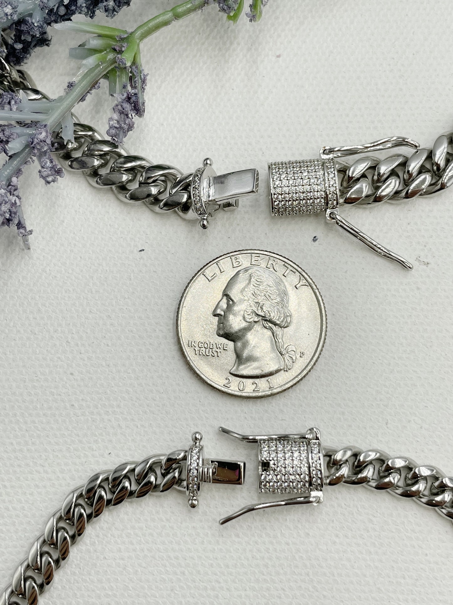 Cuban Link with Zirconia Clasp Anklet 6mm or 8mm