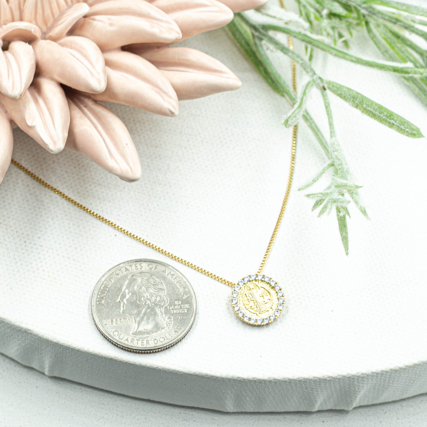 Dainty Cz Saint Benedict Necklace