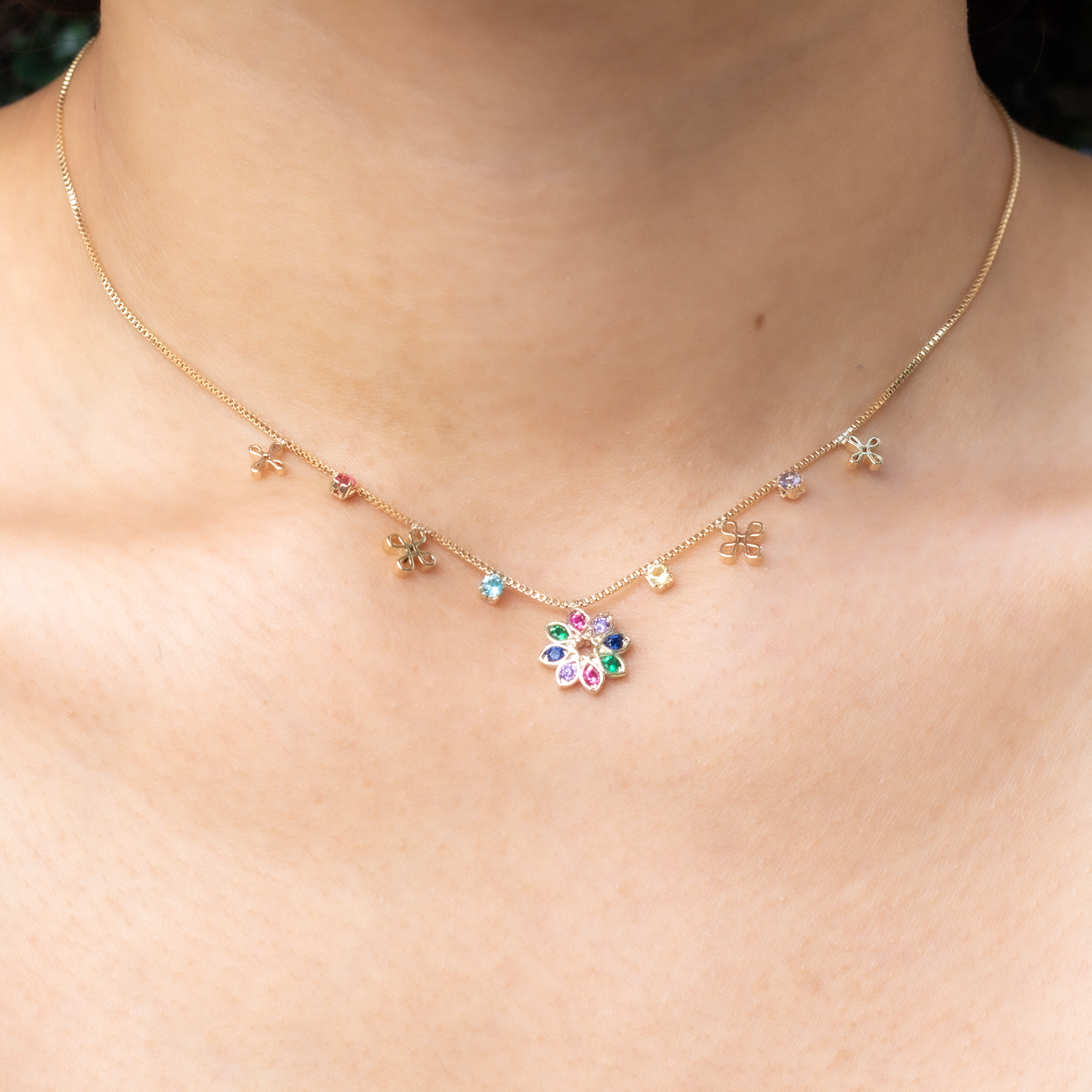 Cz Colorful Flower Choker