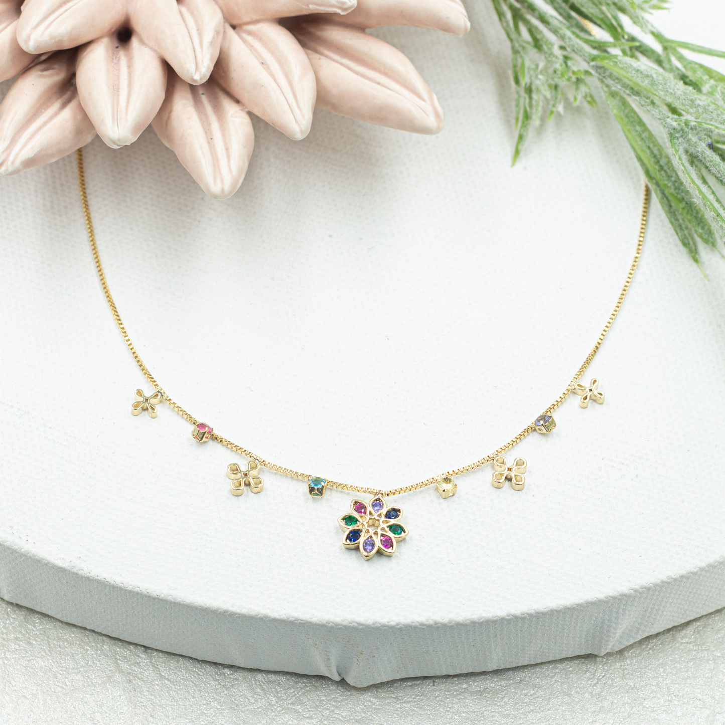 Cz Colorful Flower Choker