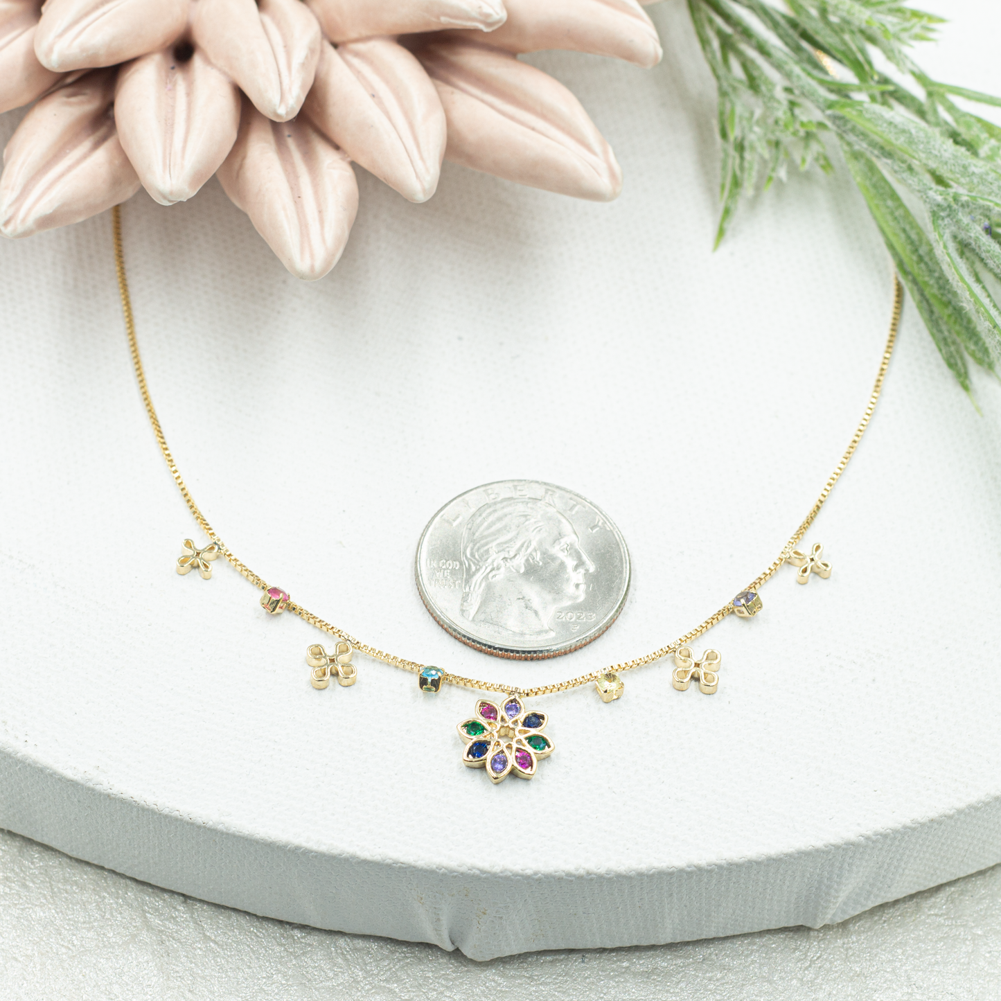 Cz Colorful Flower Choker