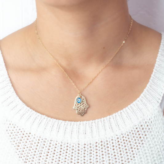 Evil Eye Filigree Hamsa Hand Necklace