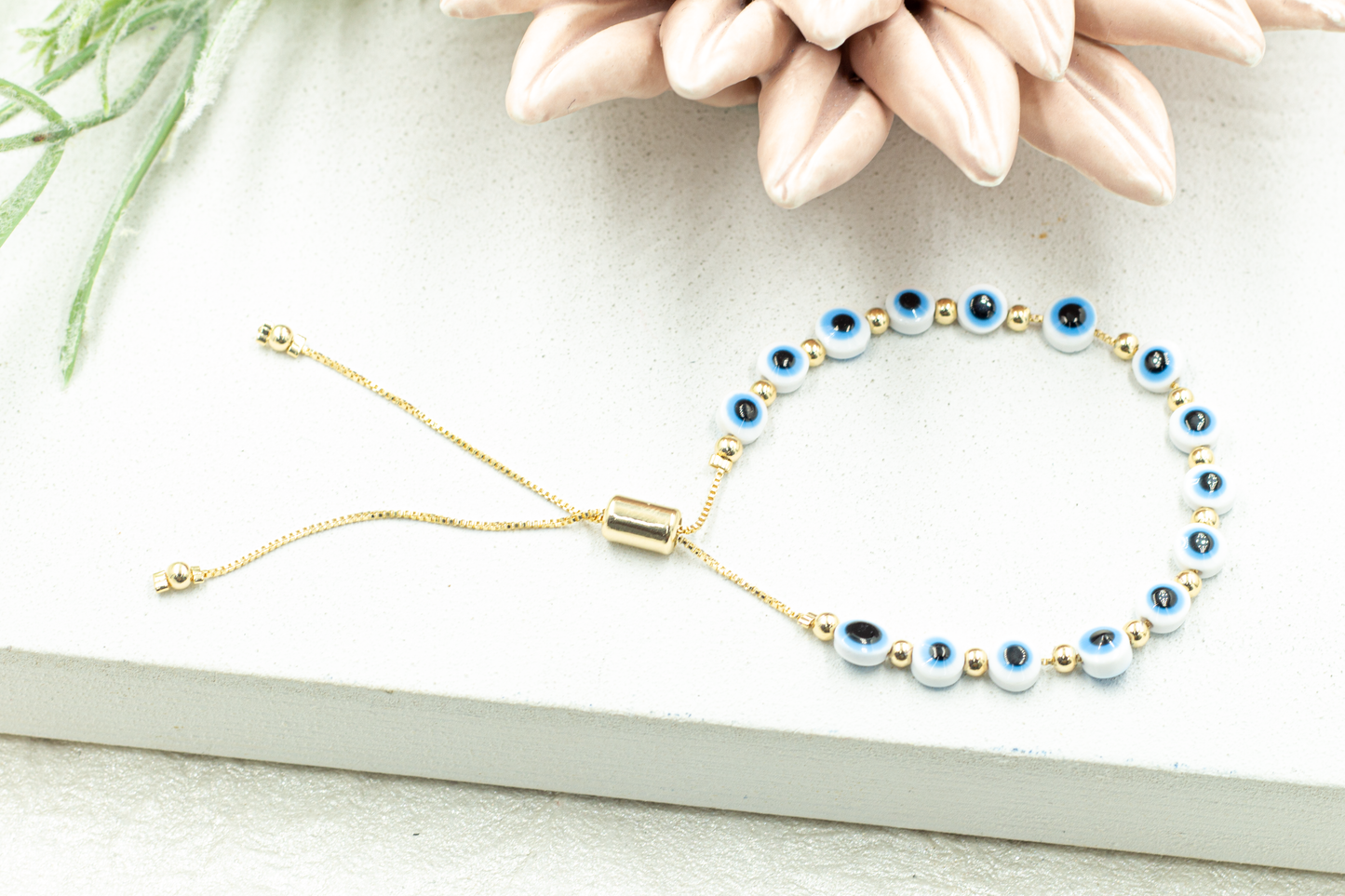 Blue Evil Eye Adjustable Necklace and Bracelet Set