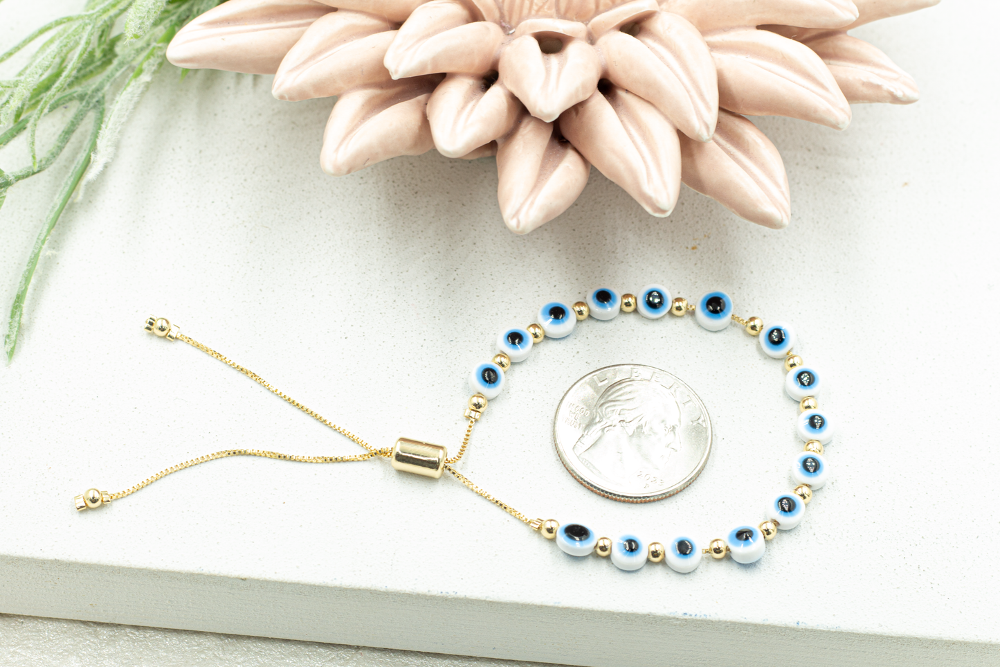 Blue Evil Eye Adjustable Necklace and Bracelet Set