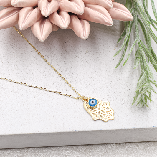 Evil Eye Filigree Hamsa Hand Necklace