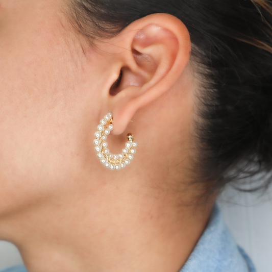 Handmade Pearl Open Hoop Earrings