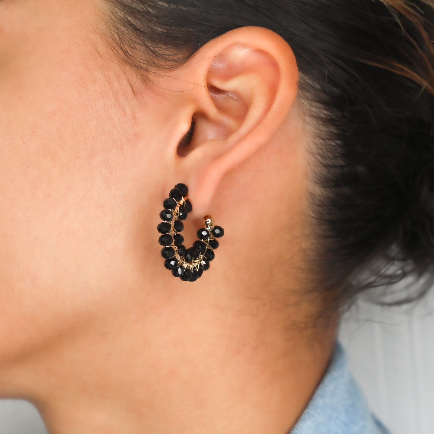 Black Crystals Open Hoop Earrings