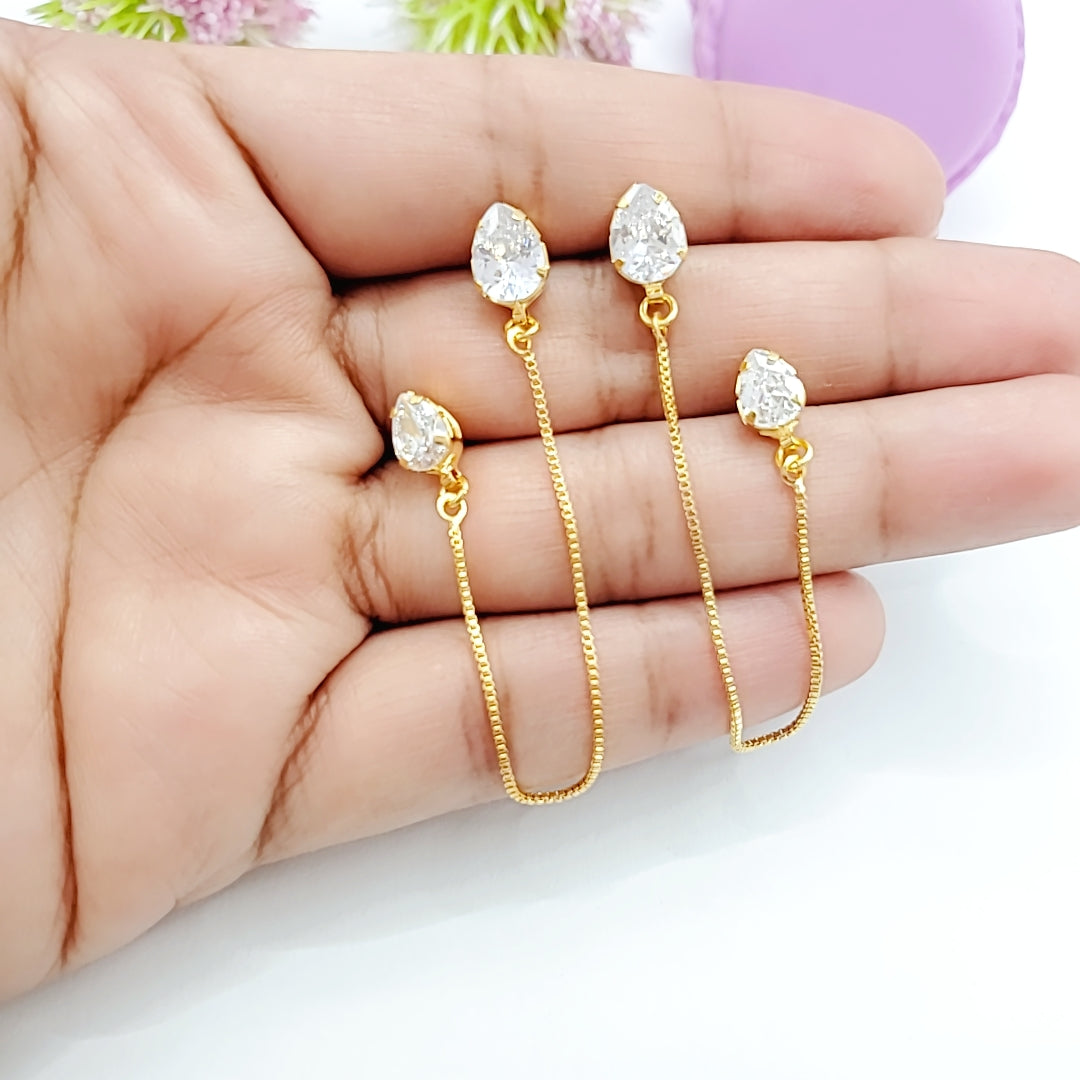 18k Gold Filled Clear Zirconia Shape Double Pierced Box Chain Earrings