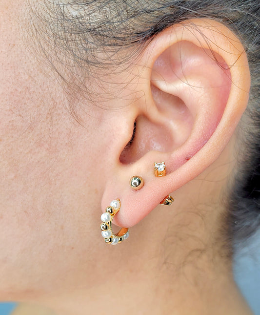 Petite Pearls And Balls Hoops Earrings
