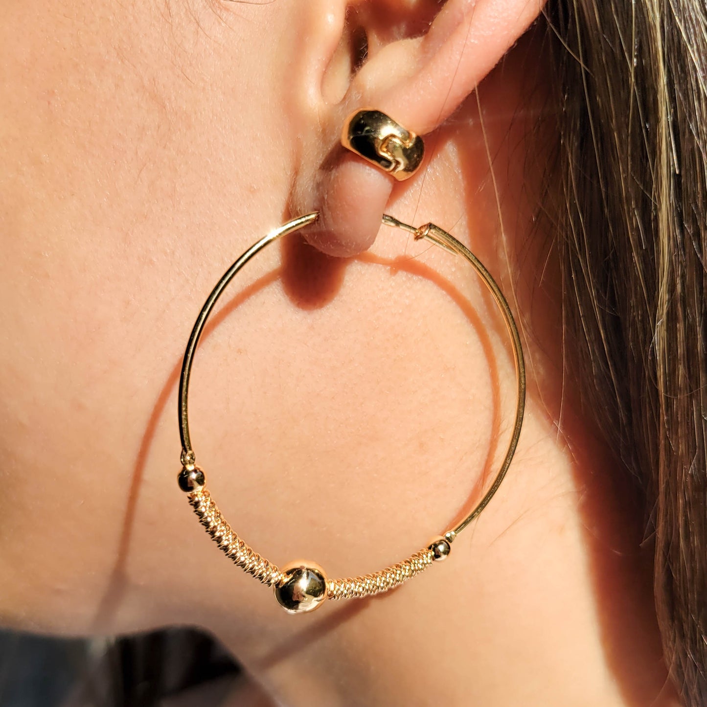 Three Balls Hoops Earrings