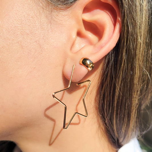 Thin Star open Hoops Earrings