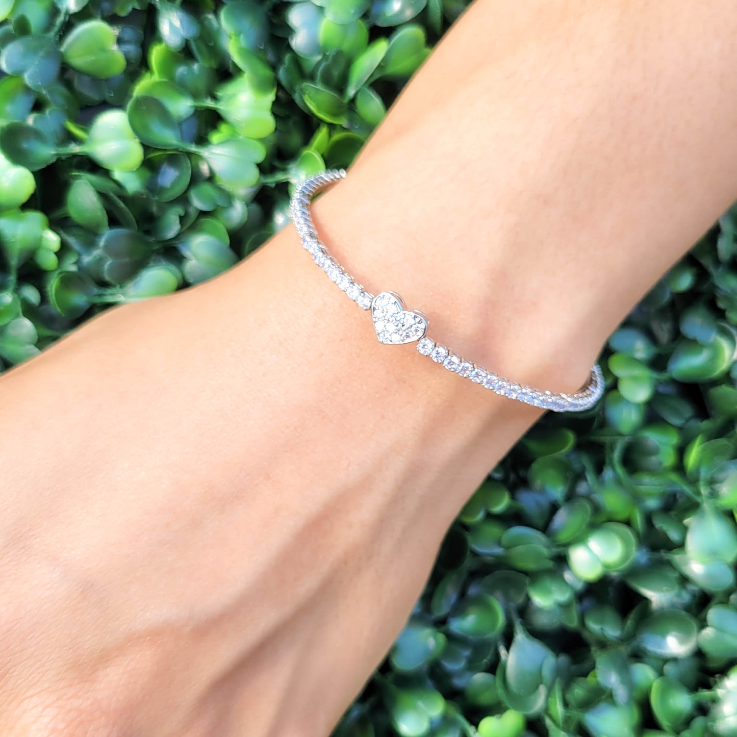 Tennis Cz Heart Bangle