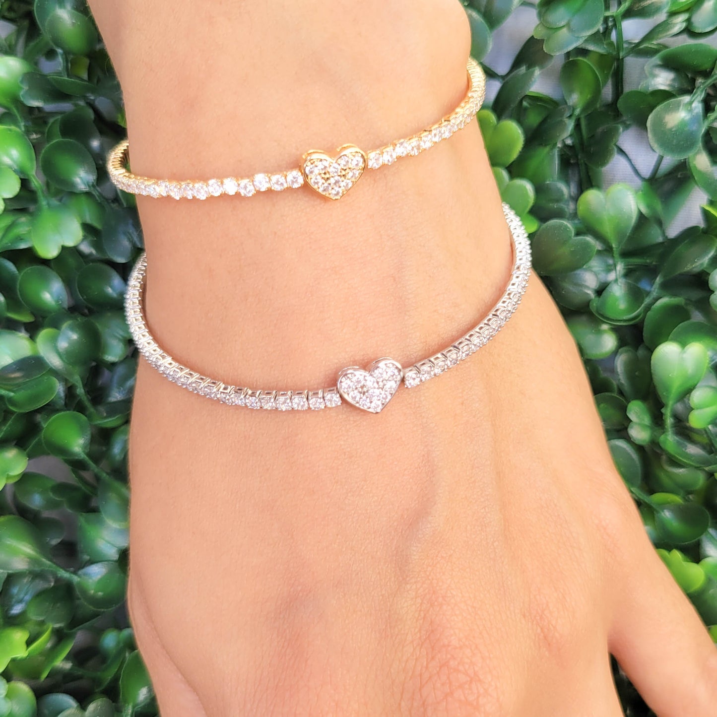 Tennis Cz Heart Bangle