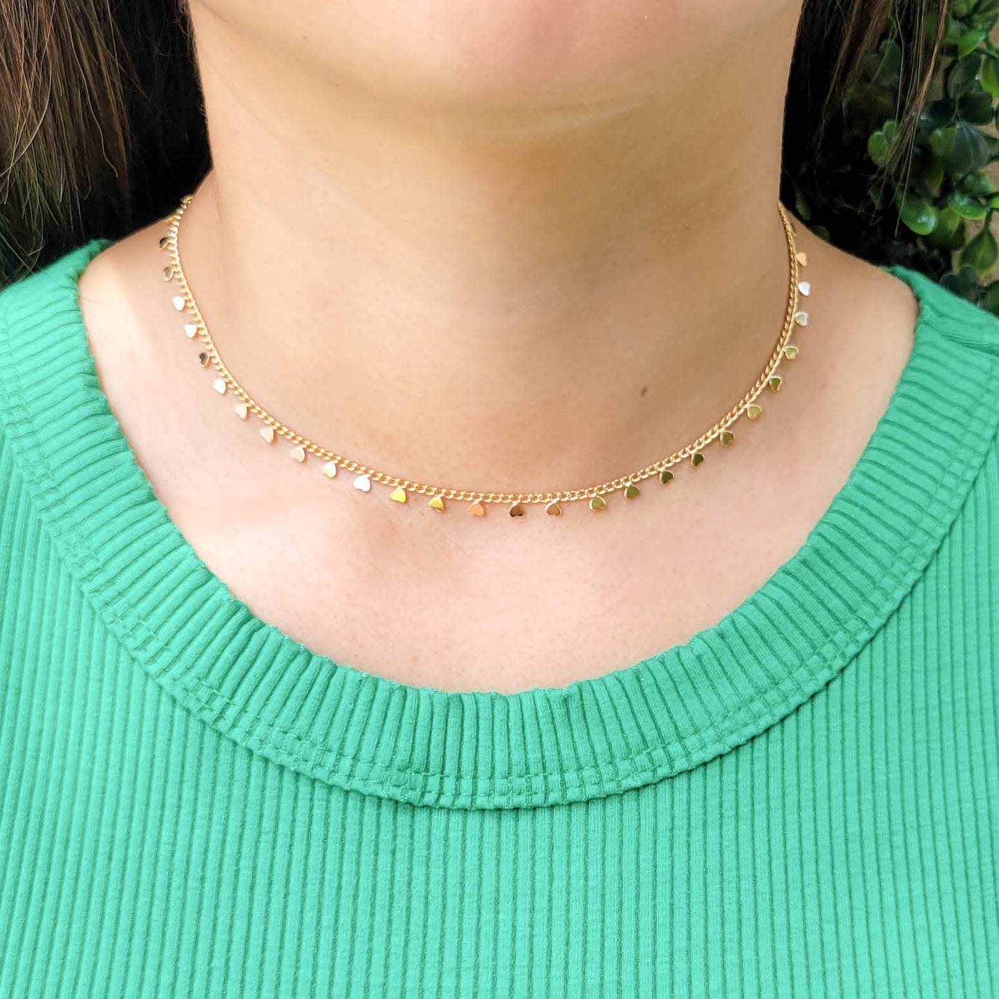 Dainty Cuban Link Hearts Hanging Choker