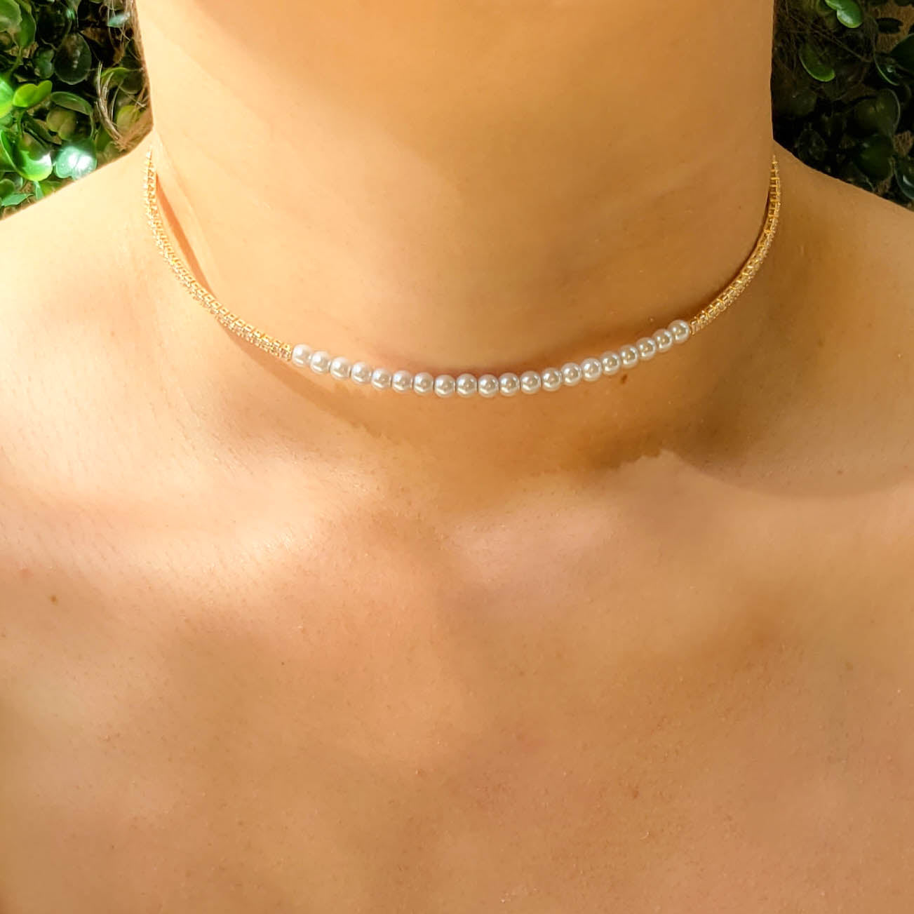 Pearl Cz Bead Choker