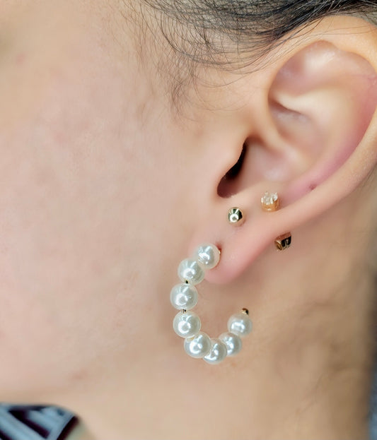 Delicate Pearl Open Hoops Earrings