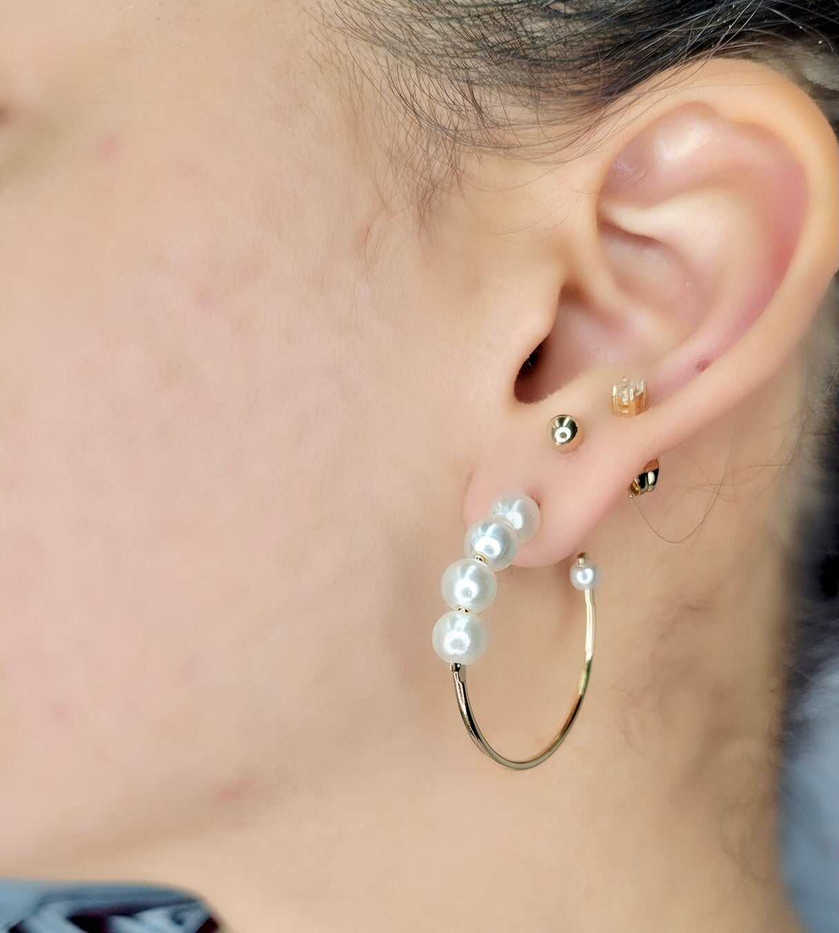 Plain Pearly Open Hoops Earrings