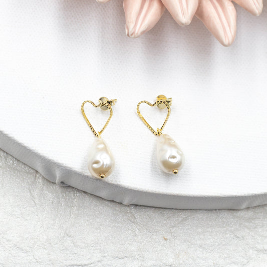 Heart Pearl Stud Earrings