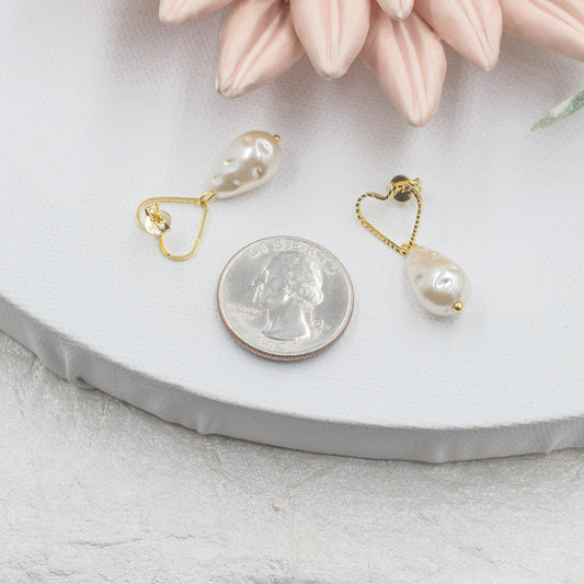 Heart Pearl Stud Earrings