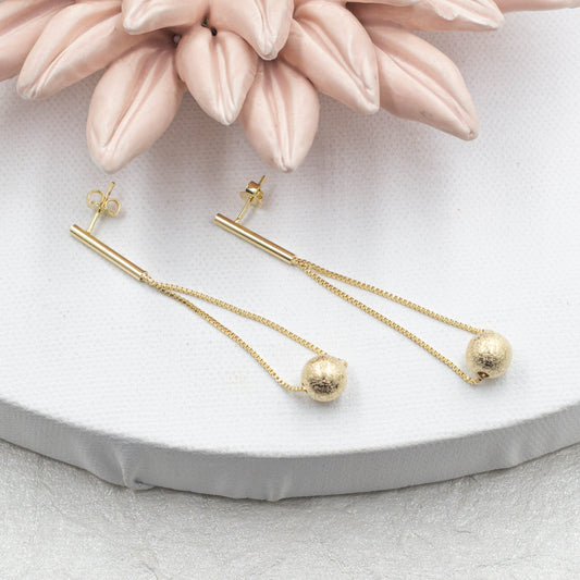 Gold Ball Hang Chain Stud Earrings