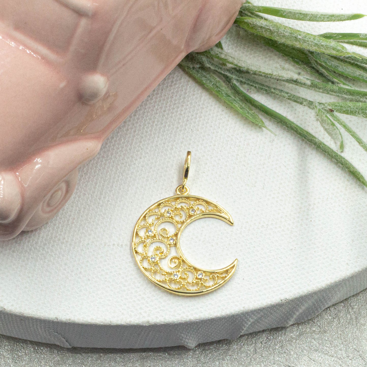 Cz Crescent Moon Pendant