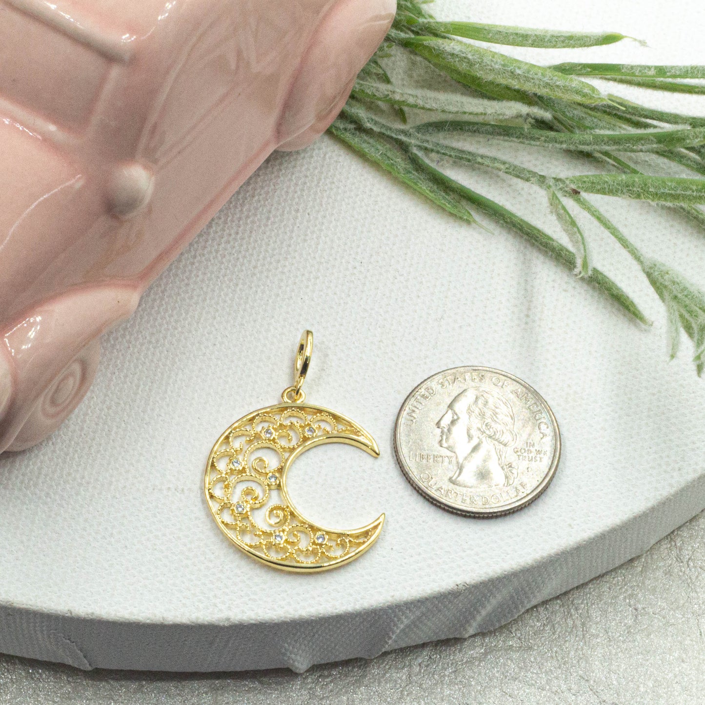 Cz Crescent Moon Pendant