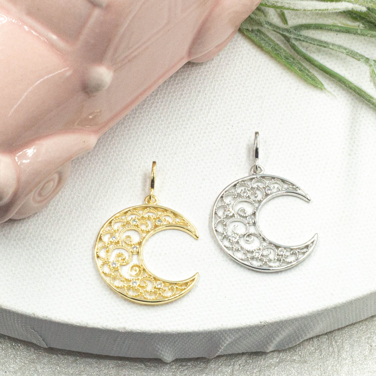 Cz Crescent Moon Pendant