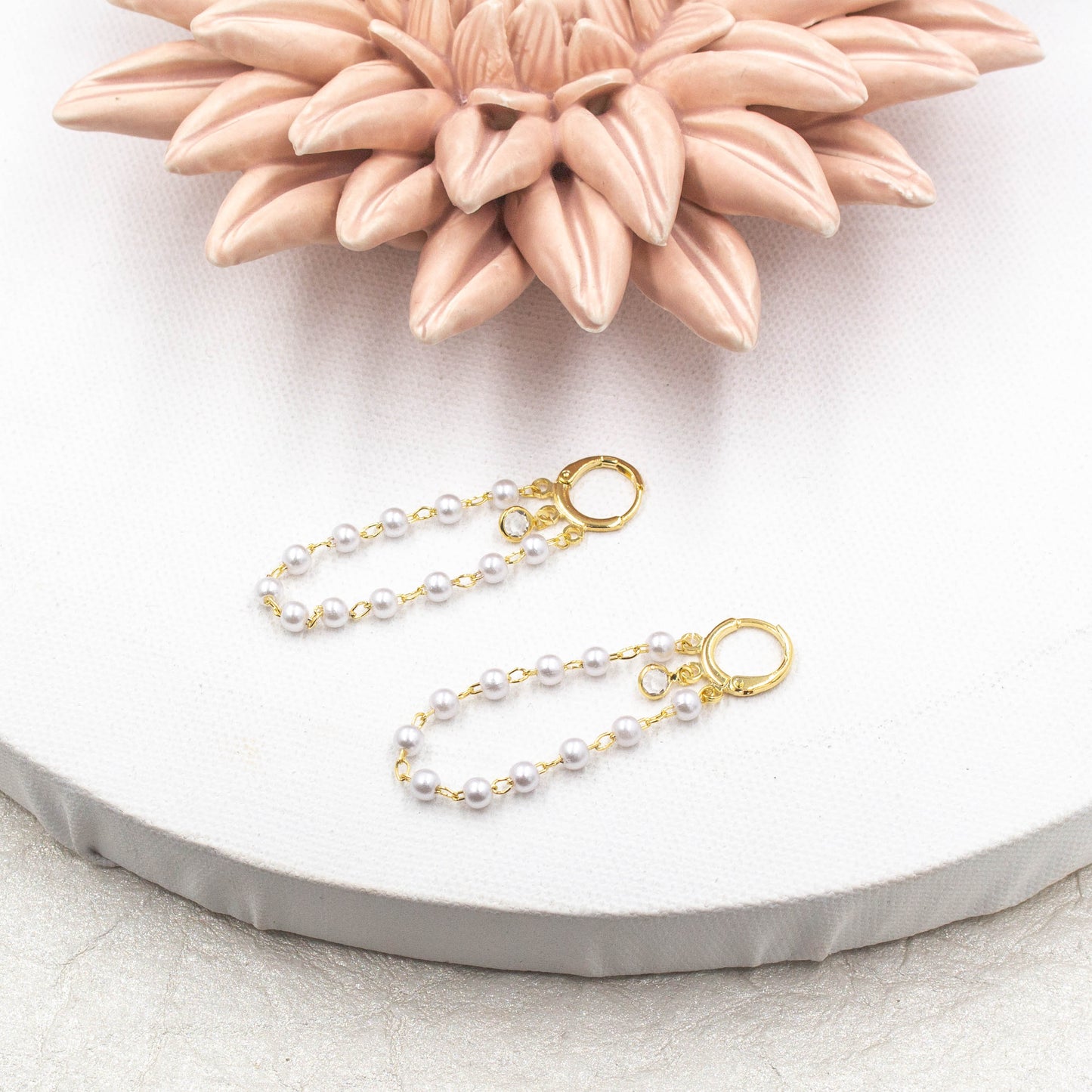 Chain of Pearl Huggie Earrings