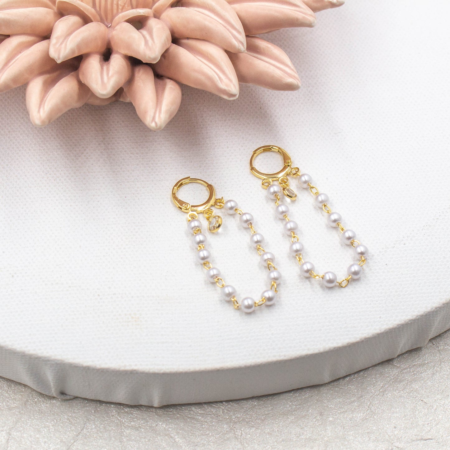 Chain of Pearl Huggie Earrings