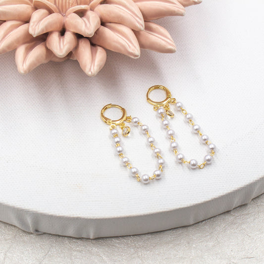 Chain of Pearl Huggie Earrings