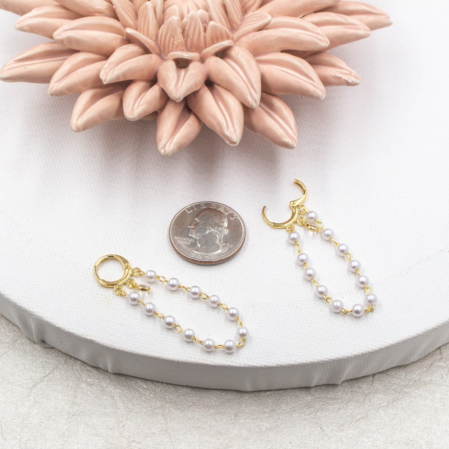 Chain of Pearl Huggie Earrings