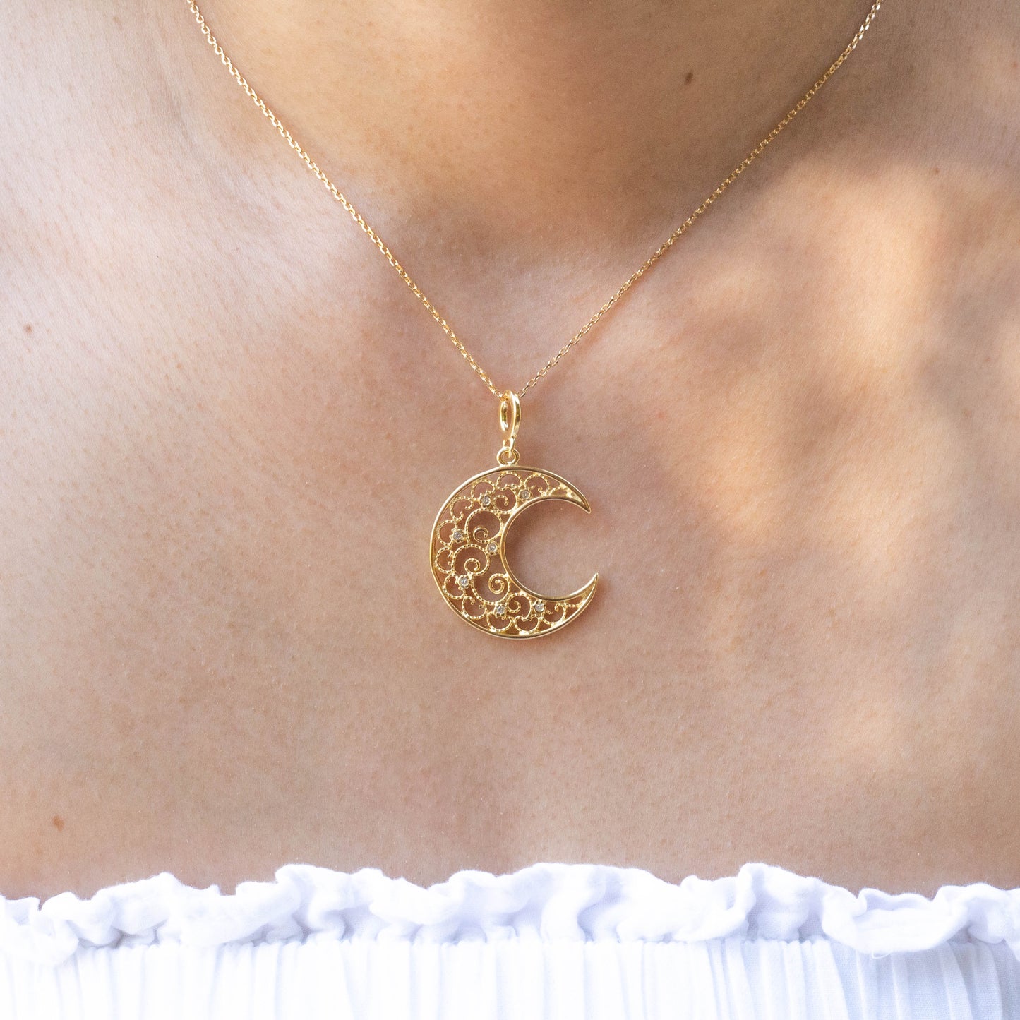 Cz Crescent Moon Pendant