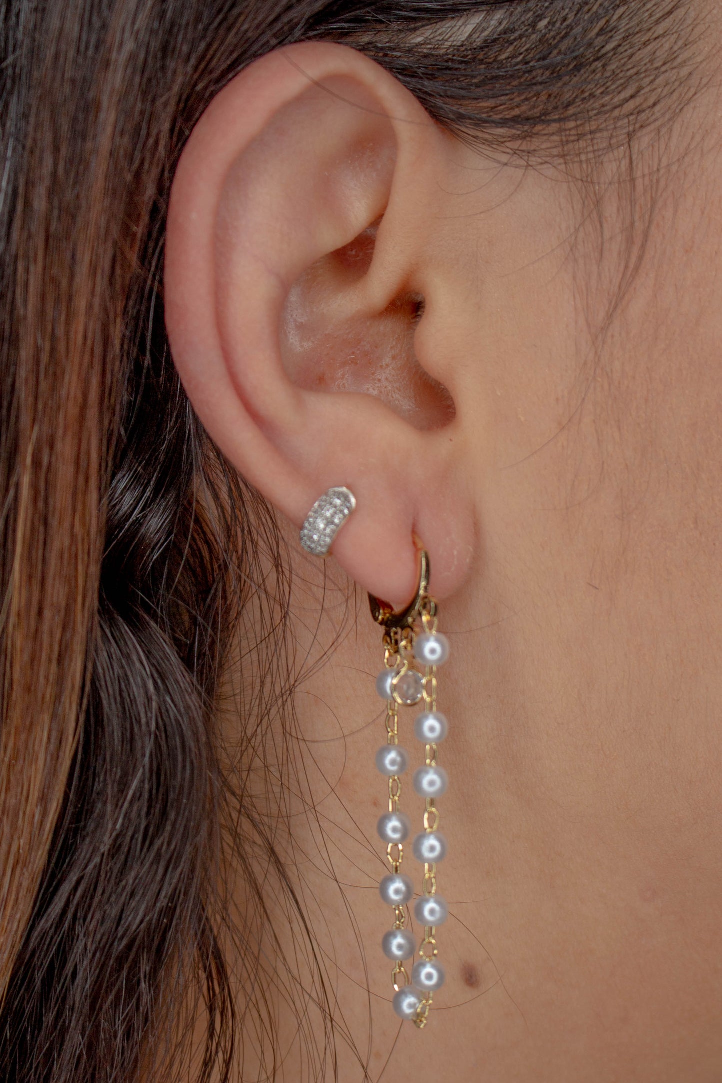 Chain of Pearl Huggie Earrings