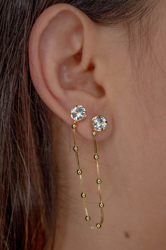 Double Zirconia Piercing Chain Earrings | Pair Connected Earrings | Helix Chain Earring | Chain Ear Cuffs