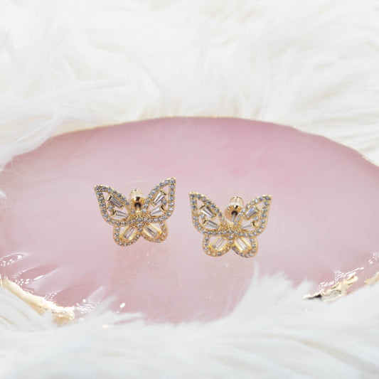 Shine Butterfly Necklace & Earrings Set / Baguette Zirconia Butterfly Necklace / Butterfly Earrings