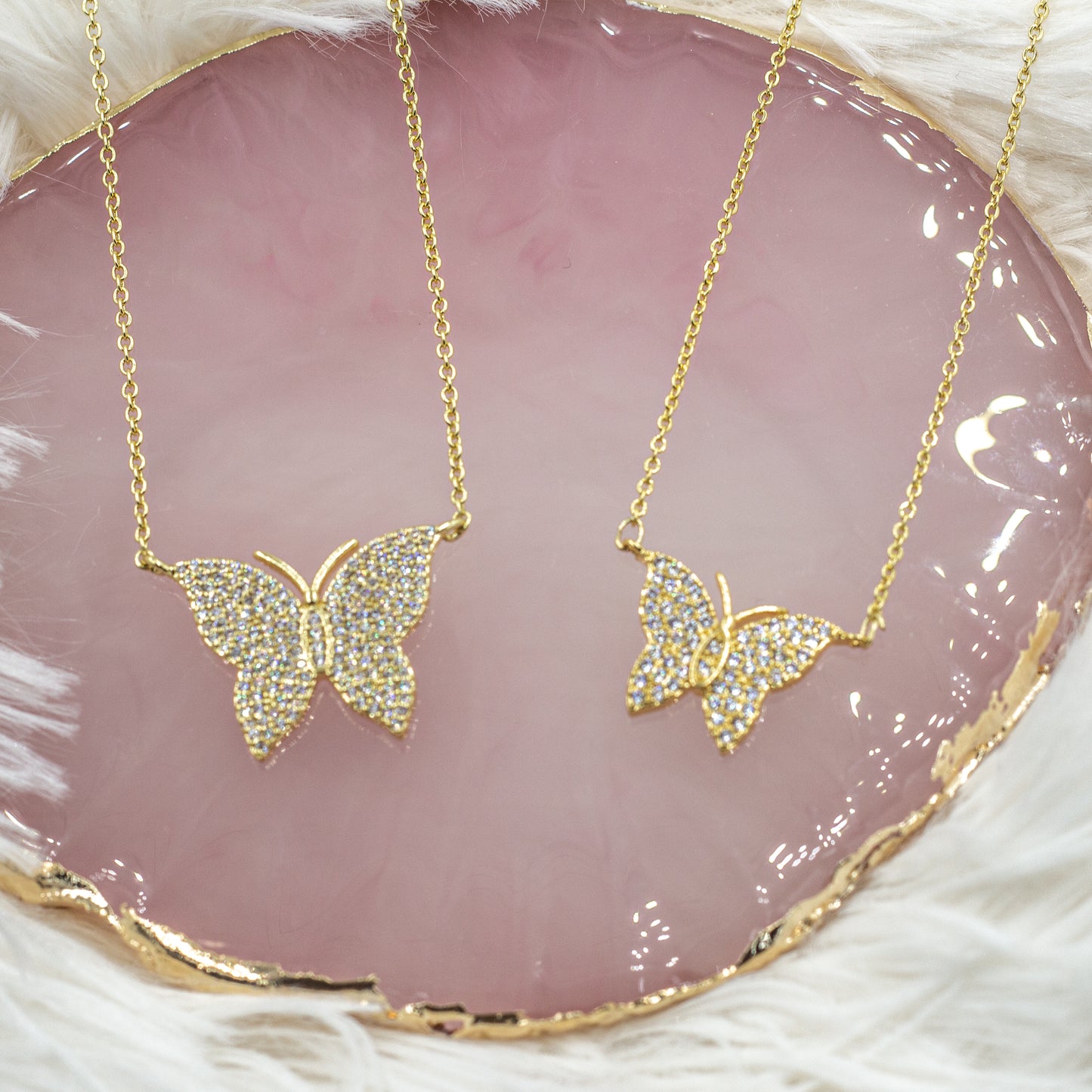 Gold Zirconia Butterfly Necklace