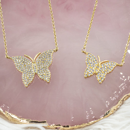 Gold Zirconia Butterfly Necklace