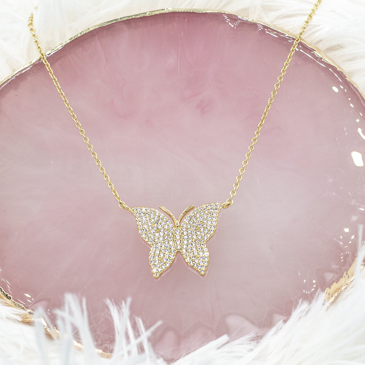 Gold Zirconia Butterfly Necklace