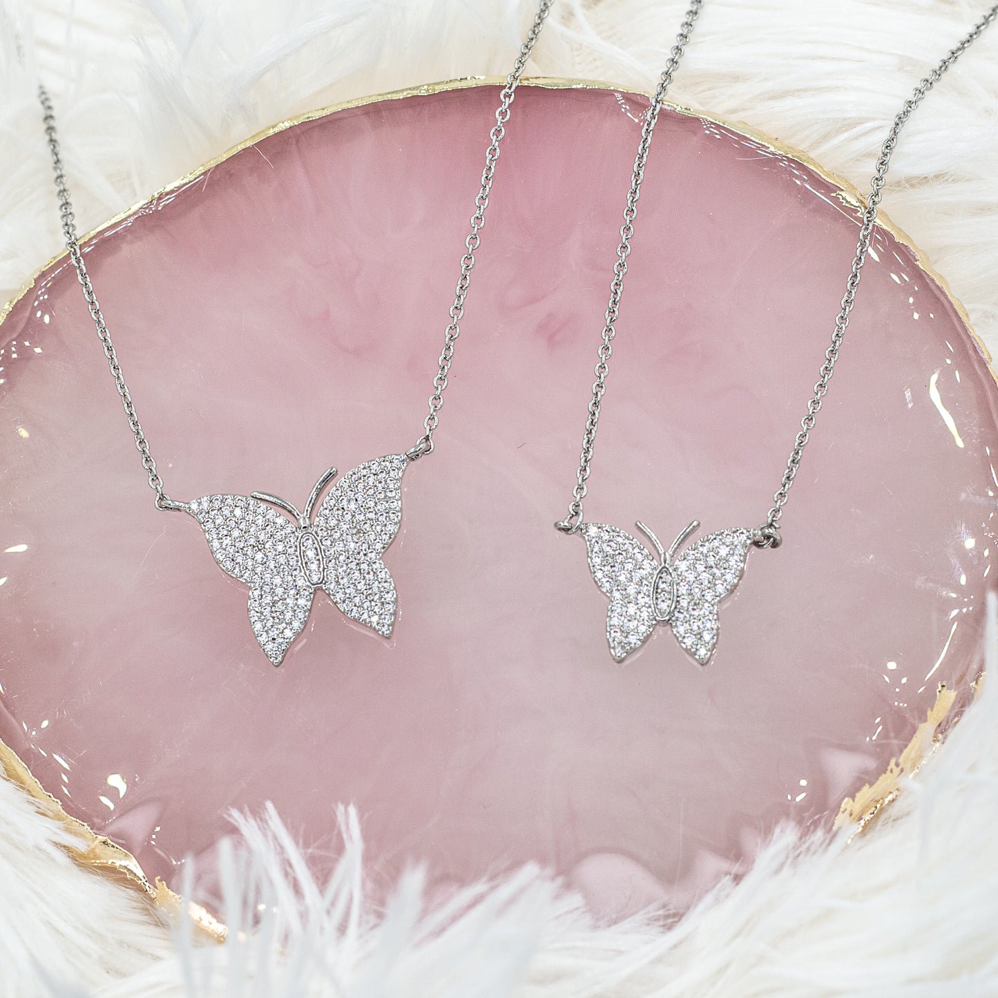 Silver Zirconia Butterfly Necklace