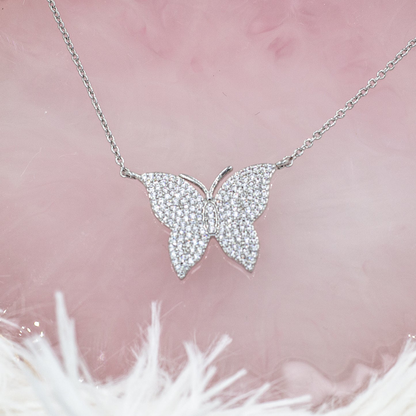 Silver Zirconia Butterfly Necklace