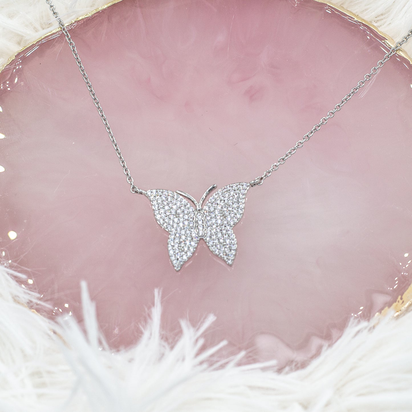 Silver Zirconia Butterfly Necklace