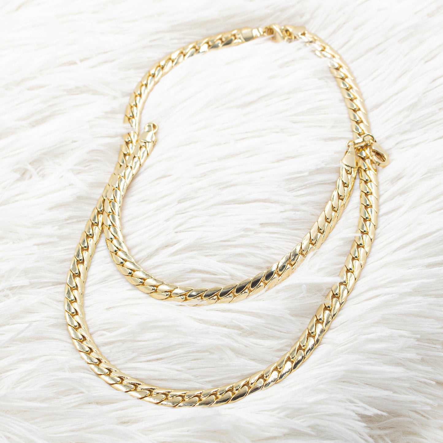 Flat Cuban Link Chain Necklace and Bracelet