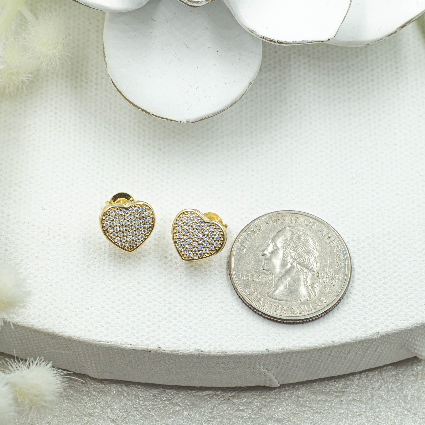 Micropave Heart Shape Stud Earrings